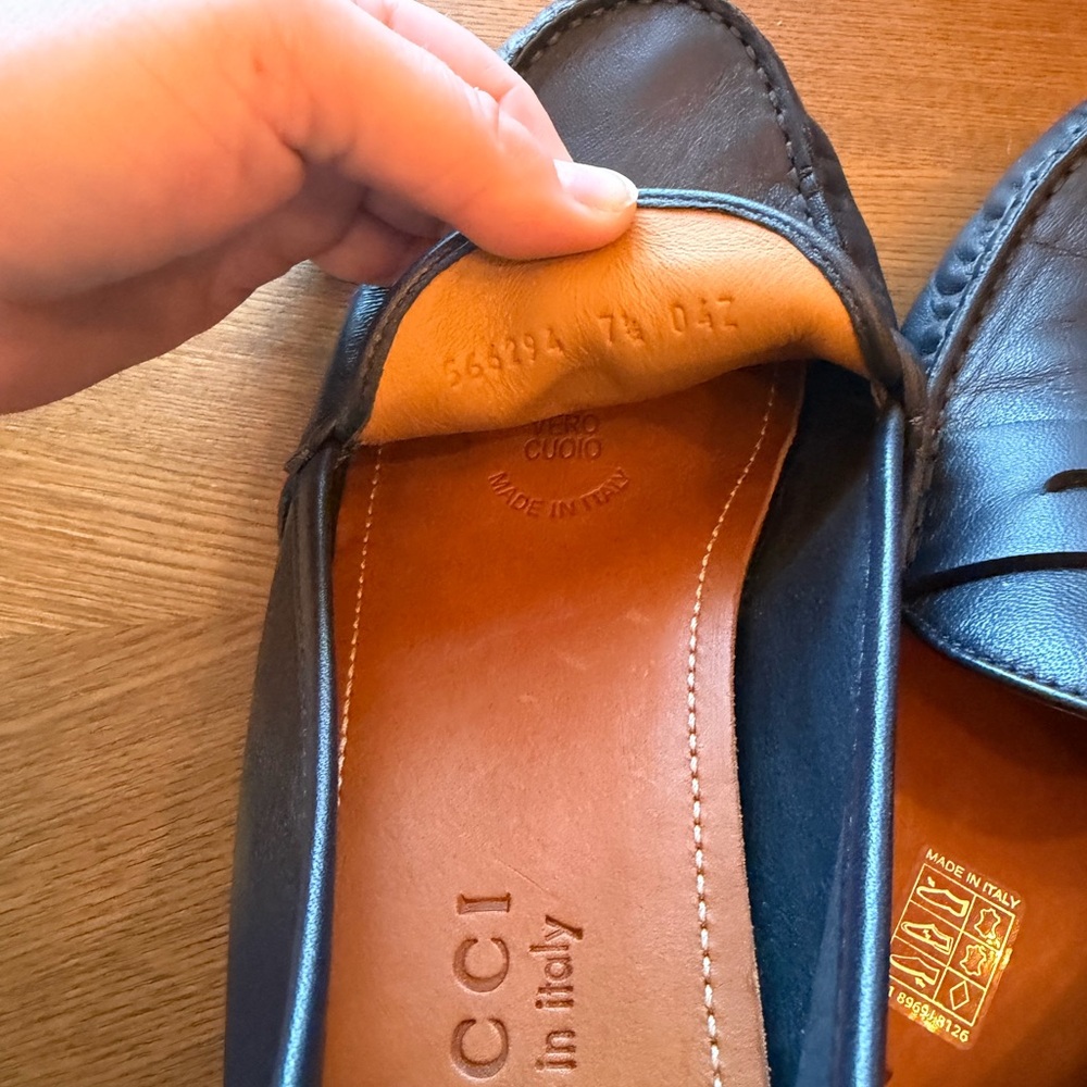 Men's Navy Gucci Web Accent Driver Loafers - Picture 4 of 10